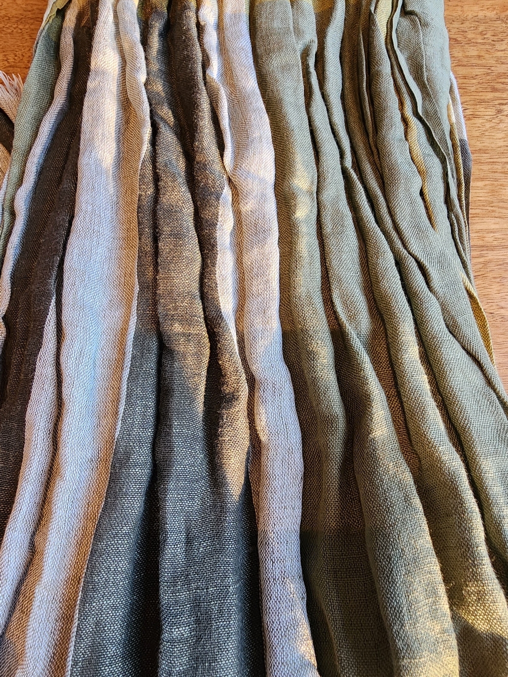 Burberry Striped Linen And Silk Crinkled Scarf - Olive, Gray & Cream - Picture 8 of 8